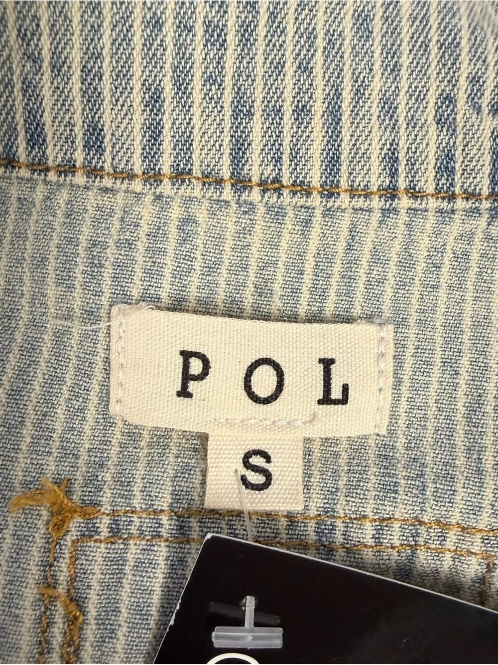 POL Light Blue & White Distressed Railroad Stripe Denim Jacket - Size Small - Picture 6 of 6
